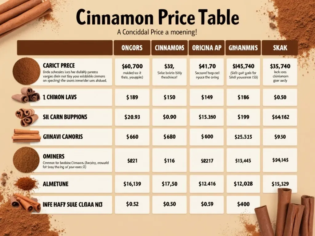 Cinnamon Price Table