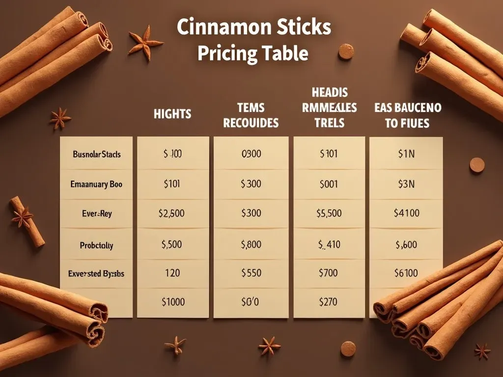 Cinnamon Sticks Pricing Table