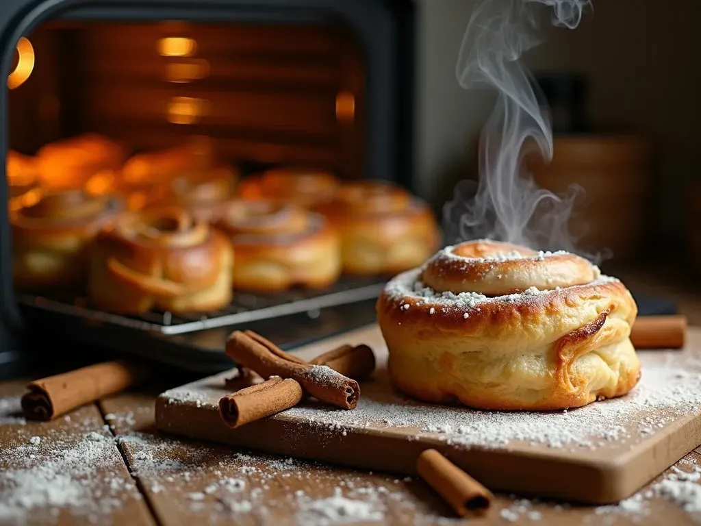 Cinnamon rolls baking in the oven