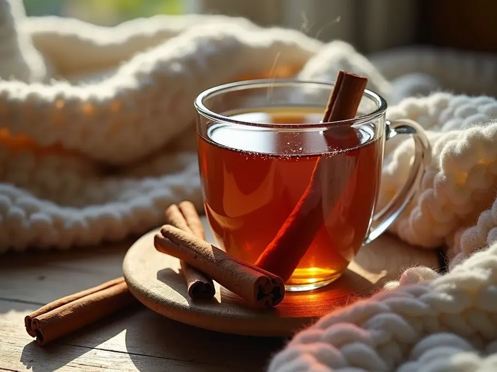 Cinnamon sticks in a cup of tea