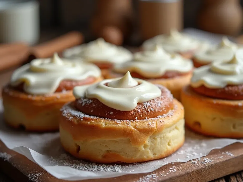 Frosting on cinnamon rolls