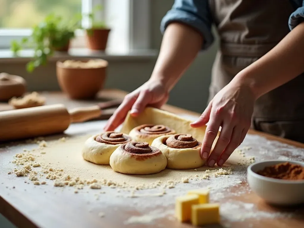 Rolling out the dough for cinnamon rolls